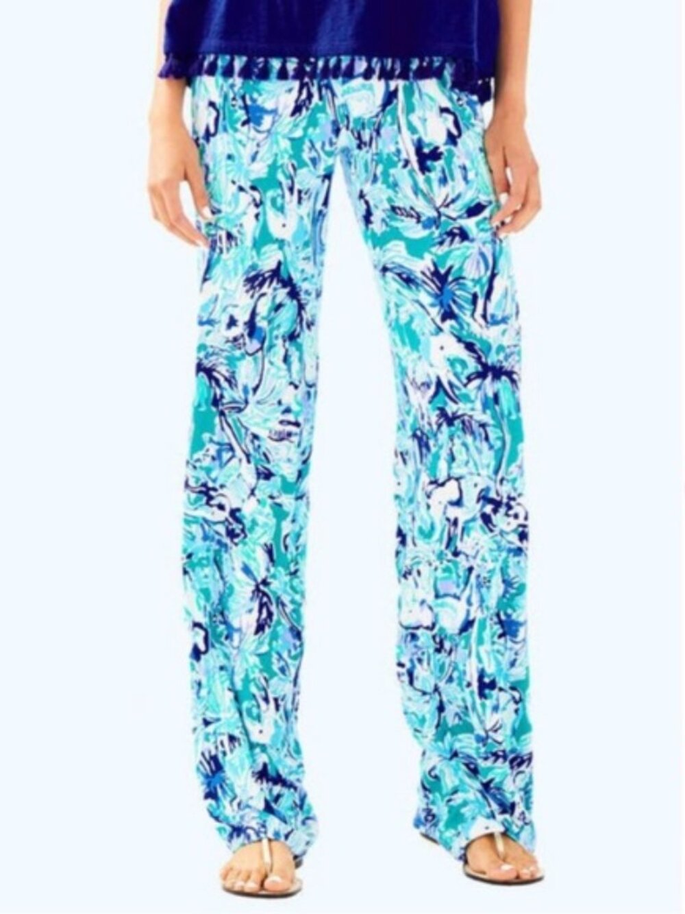 Lilly Pulitzer | Lorena Breezy Palazzo Pants Tropical Tur Elephant | Size Large
